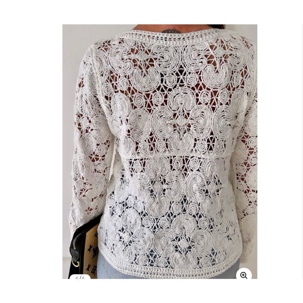 White cotton Crochet Button Cardigan flare sleeve size S? - Picture 2 of 8